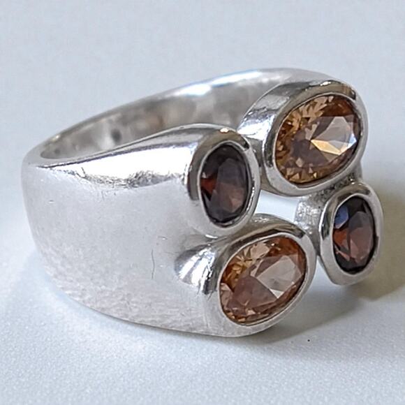 Vintage Esprit 925 Silver Ring Garnet Orange Tourmaline Chunky Statement - Picture 8 of 9